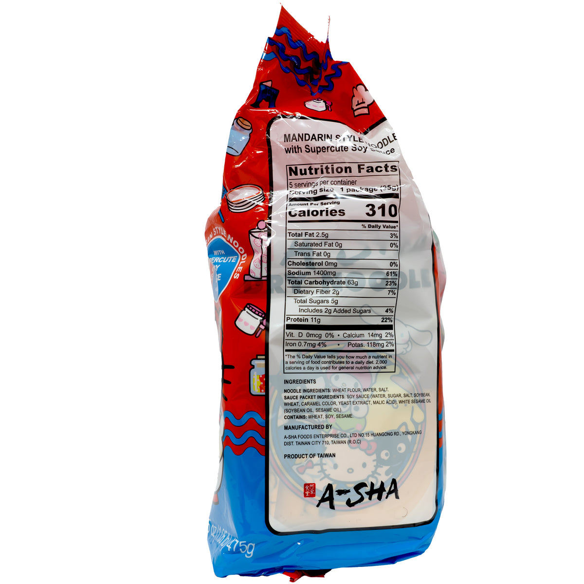 Side view of Asha Hello Kitty Dry Noodle with Soy Sauce 95g - 5 packs