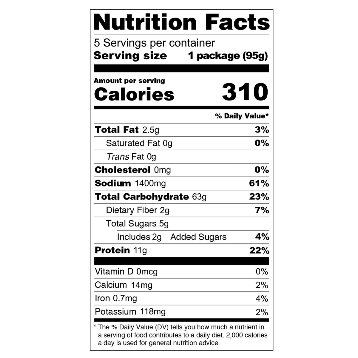 Nutrition facts for Asha Hello Kitty Dry Noodle with Soy Sauce 95g - 5 packs