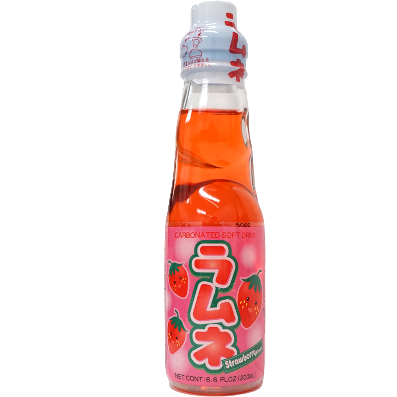 Front view of bottle. The bottle is adorned with cheerful illustrations of luscious strawberries, set against a fun and inviting background. The bright red label highlights the strawberry flavor, making the bottle visually appealing and enticing.