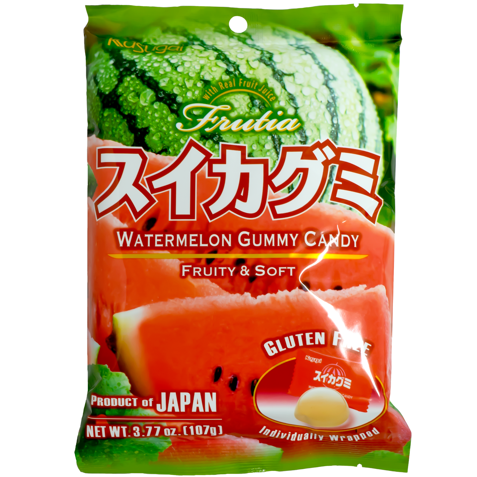 Kasugai Watermelon Gummy Candy 107g front view 