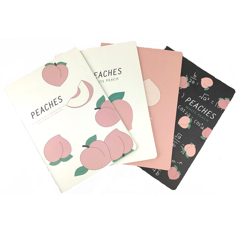 The covers of these notebooks feature a whimsical peach motif in various pastel shades. Each cover is adorned with cute and minimalist illustrations of peaches, some showcasing whole peaches, slices, or even mathematical formulas with peach designs. The soft color palette and playful designs create a refreshing and uplifting aesthetic, making these notebooks a delightful companion for your daily tasks and creative projects.