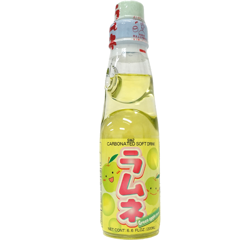 Front view of bottle. The bottle is adorned with bright, vibrant green apples that add a lively touch to its design. The playful illustrations and vivid green hue of the label make it an eye-catching addition to any drink selection, promising a fun and refreshing treat.