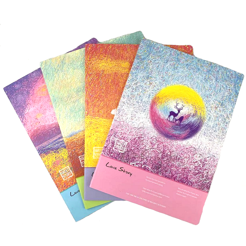 The covers of these notebooks feature stunning, artistic illustrations that evoke a sense of wonder and imagination. Each cover is adorned with a unique design, including vibrant landscapes and whimsical scenes, such as a serene sunset, a tranquil meadow, or a mystical deer in a moonlit forest. The rich, colorful artwork is complemented by inspirational quotes that add a touch of elegance and motivation to your daily writing.