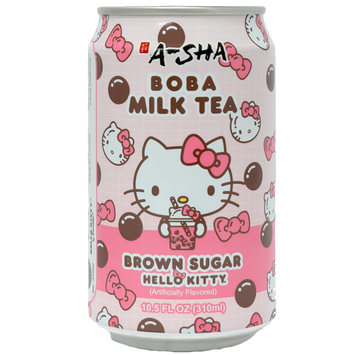 Boba milk tea with Hello kitty on the front with boba in her cup