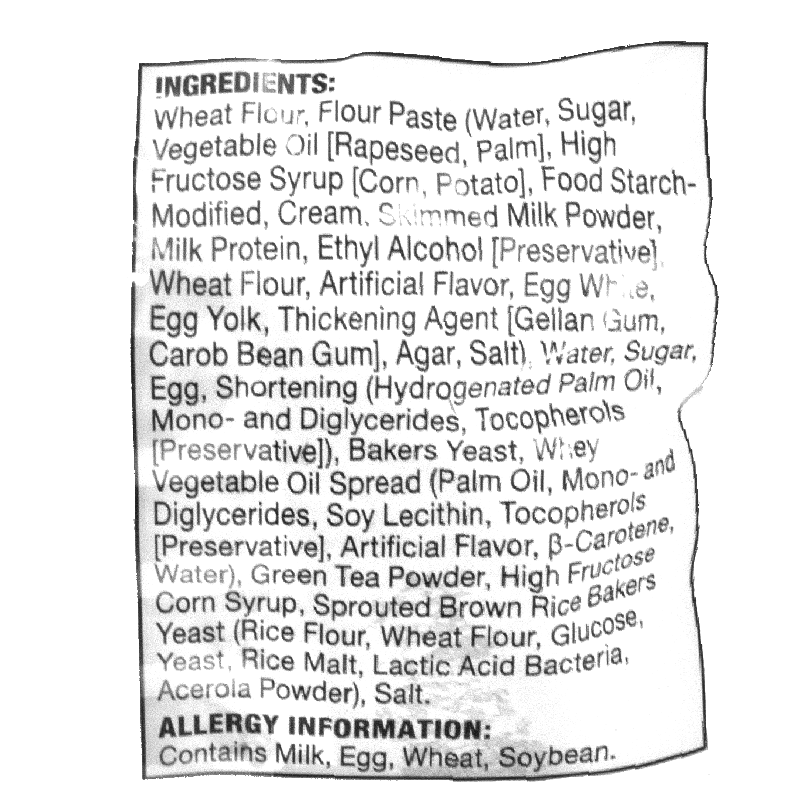 Ingredients contains milk, egg, wheat and soybean