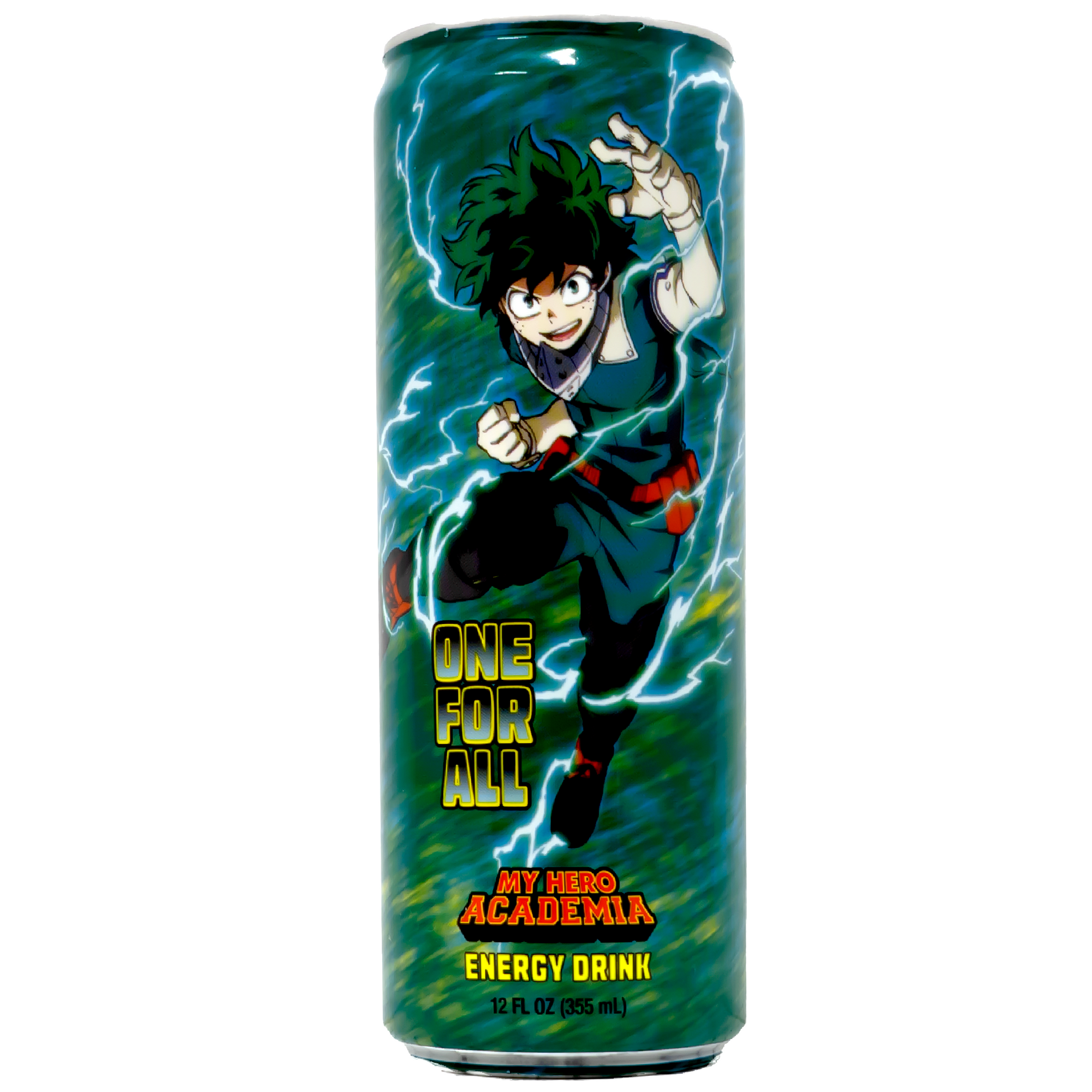 The can features a dynamic image of a determined hero surrounded by electric energy, ready to spring into action. The vibrant colors and intense design make it stand out, capturing the excitement and spirit of the hero. The character's fierce expression and powerful stance emphasize the energy and strength that this drink embodies.