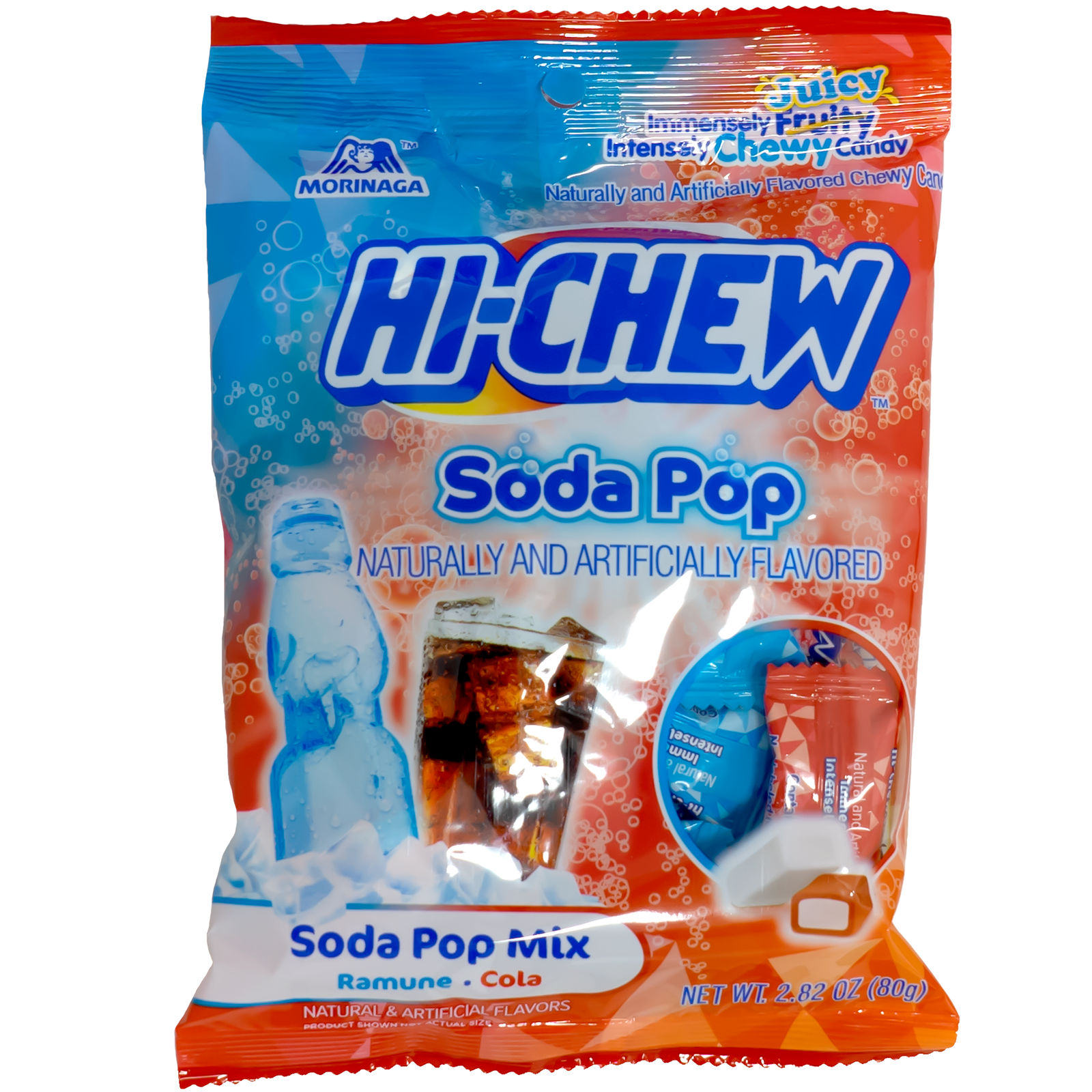 Satisfy your cravings with these uniquely flavored chewy candies that bring the nostalgic taste of soda pop in every bite. Enjoy the fizzy, refreshing flavors of Ramune and Cola, expertly captured in a deliciously chewy form.