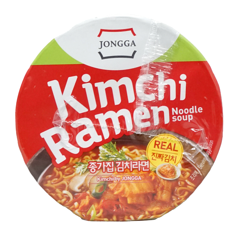 Jongga Real Kimchi Ramen Cup Hot Spicy Flavor 85g top view 