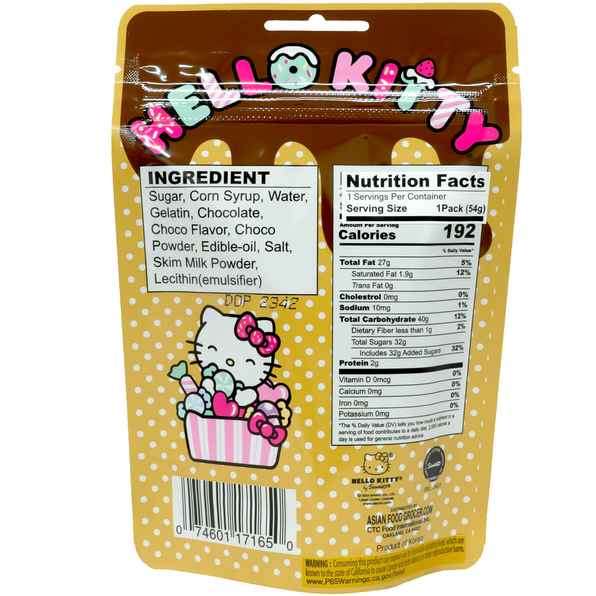 View of the back that contains ingredients and nutrition label