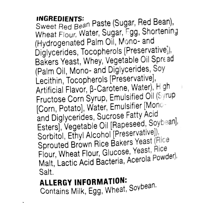 Ingredients contains milk, egg, wheat and soybeans