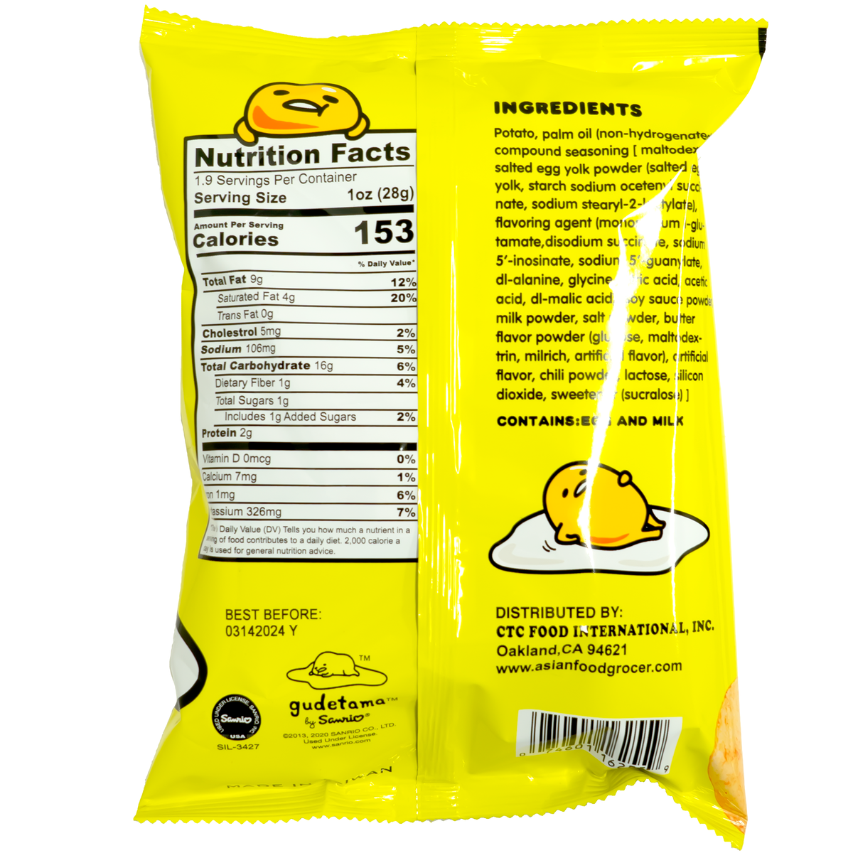 Back of product which contains nutrition label and ingredients