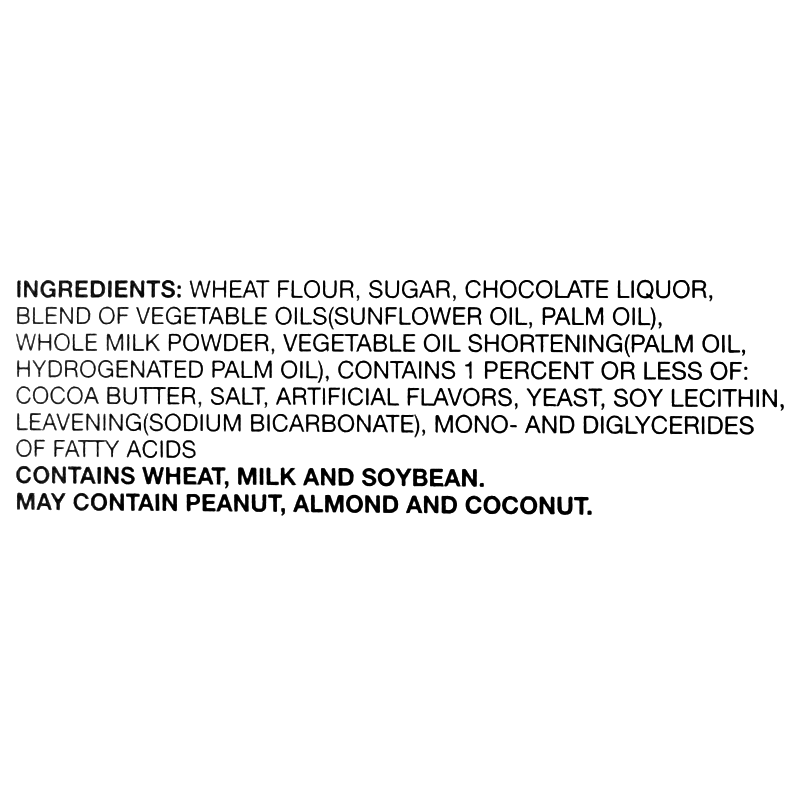 Ingredients contain wheat, milk and soybeans. May contain peanuts, almonds and coconut