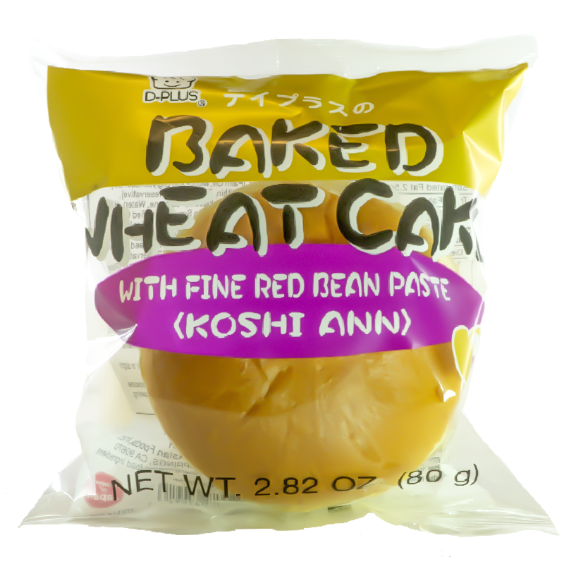 The package features a clear front that showcases the delicious baked wheat cake inside. The label highlights the &quot;with fine red bean paste (Koshi Ann)&quot; in bold purple text, adding a touch of traditional Japanese flair to its design.