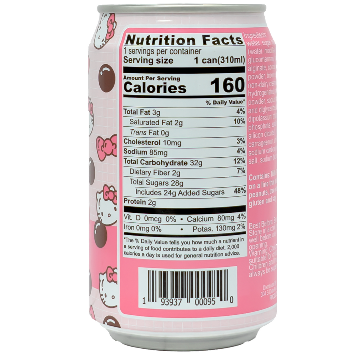 Back of can which includes nutrition label and ingredients